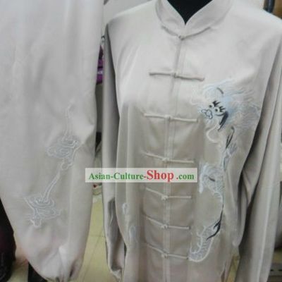 White Dragon Silk Taichi Kungfu Costumes for Men