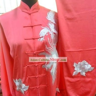 Red Silk Phoenix Kung Fu and Tai Chi Uniform for Women