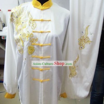 Comfortable White Phoenix Kung Fu Silk Uniform for Competition for Men