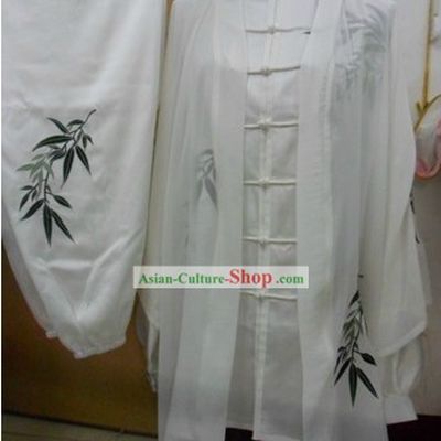 White Graceful Bamboo Silk Kung Fu Uniform for Men