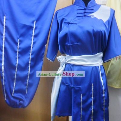 Blue Graceful Kung Fu Silk Uniform for Women