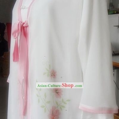 White Flower Silk Kung Fu Blouse and Cape
