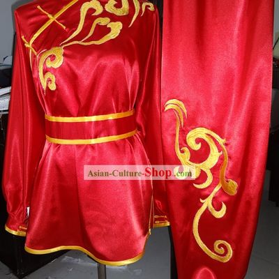 Supreme Silk Red Martial Arts Wushu Competition Winner Uniform