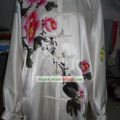 Supreme Silk Original Painting Peony Butterfly Tai Chi Suit