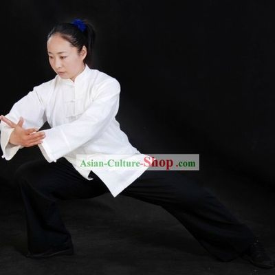 Traditional White Tai Chi Blouse and Black Pants