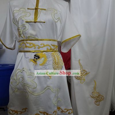 Supreme Silk White Embroidered Dragon Martial Arts Costumes for Men