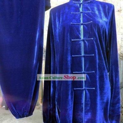 Blue Silk Velvet Kung Fu Uniform for Women