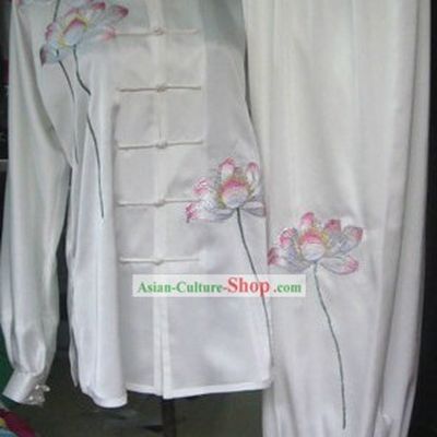 White Silk Lotus Embroidery Kung Fu Dress for Women