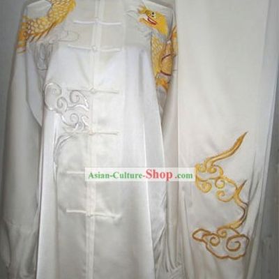 White Silk Dragon and Cloud Kung Fu Dress for Men