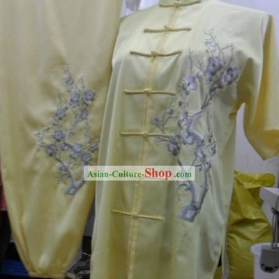 Light Yellow Mandarin Silk Kung Fu Dress for Women