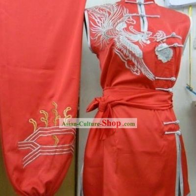 Red Silk Phoenix Long Fist Performance Costume for Women