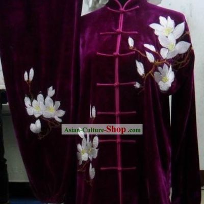 Purple Velvet Lotus Embroidery Uniform for Women