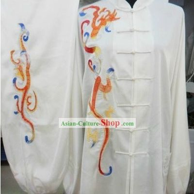 Professional White Silk Kung Fu Performance Uniform for Men