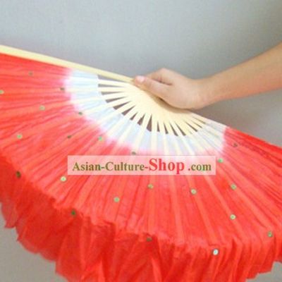 Chinese Color Transitional White and Red Sequins Silk Dance Fan
