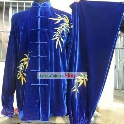 Blue Velvet Bamboo Leaf Kung Fu Exercise Uniform for Men