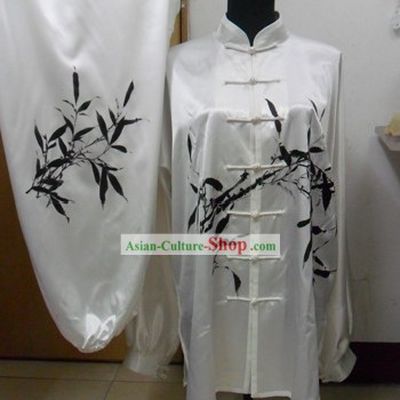 White Kung Fu Silk Competition Uniform for Men
