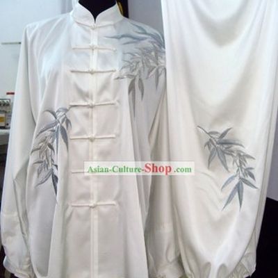 White Wu Shu Competition Silk Bamboo Spirit Uniform for Men