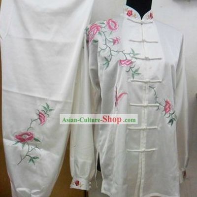 White Formal Butterfly and Flower Love Kung Fu Silk Uniform for Women