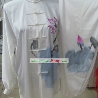 Traditional Chinese Hand Painted Lotus Tai Chi Competition Clothing