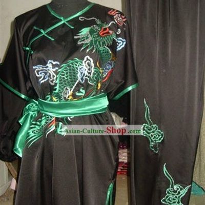 Pure Silk Long Dragon Wushu Competition Uniform for Men