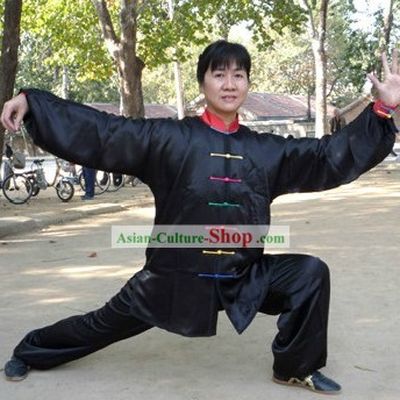 Supreme Black Kung Fu Competition Silk Clothing for Women or Men