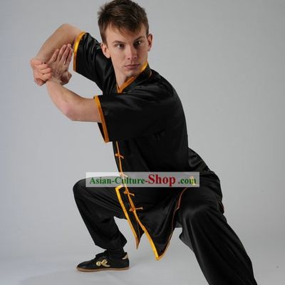 Black Kung Fu Martial Arts Silk Competition Uniform for Men or Women
