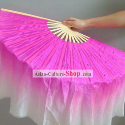 Chinese Color Transition White and Rose Sequins Silk Dance Fan