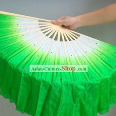 Chinese Color Transition Green and White Silk Dance Fan