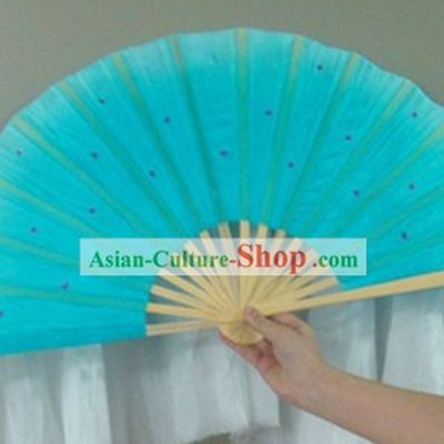 Chinese Color Transition Light Blue Sequins Silk Dance Fan