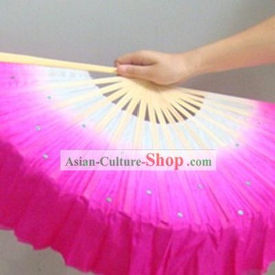 Chinese Color Transition White and Rose Sequins Silk Dance Fan