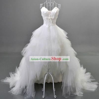 Romantic Pure White Feather Wedding Dress for Bride