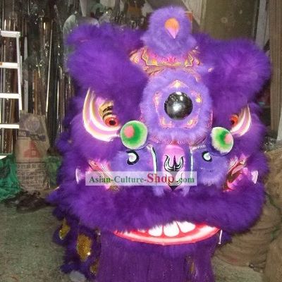 Supreme Long Wool Purple and Golden Lion Dance Costume Complete Set