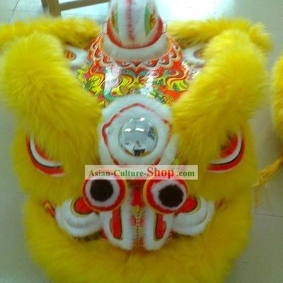 Supreme Yellow Long Wool Competition and Parade Lion Dance Costume Complete Set