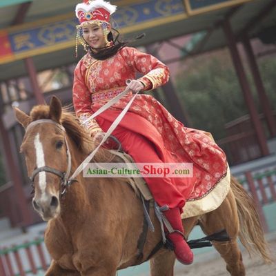 Ancient Mongolian Princess Costumes and Hat Complete Set