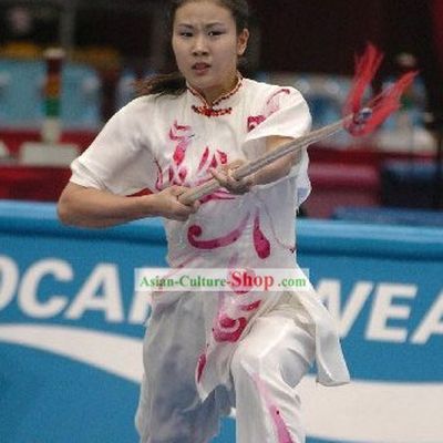 White Kung Fu Competition and Exercises Silk Dress Complete Set for Women