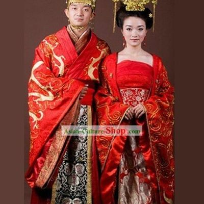 Traditional Chinese Wedding Garment Two Complete Sets for Men and Women