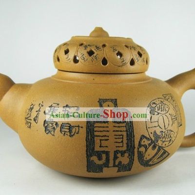 Traditional Chinese Zisha Hulu Gourd and Coins Teapot