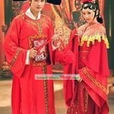 China Traditional Wedding Dresses Two Sets for Bride and Bridegroom