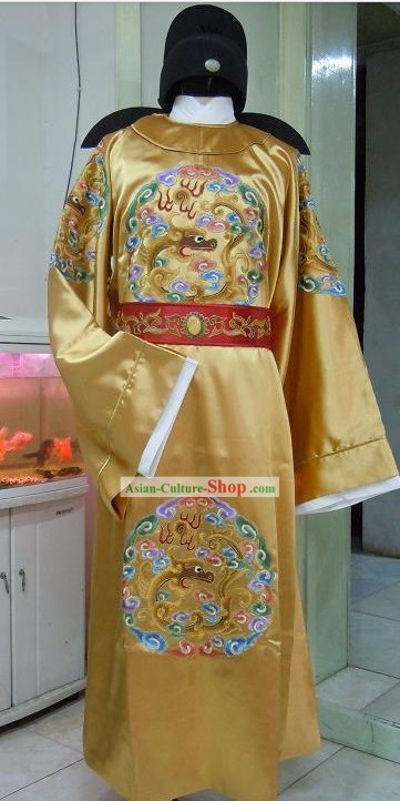 Ancient Chinese Tang Dynasty Palace Emperor Clothing and Hat Complete Set