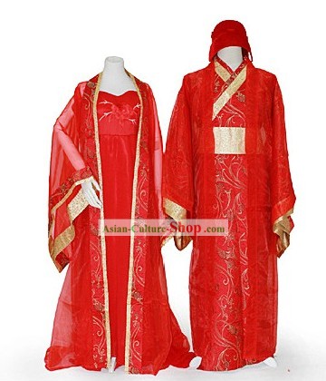 Chinese Classical Wedding Dress Two Complete Sets for Men and Women