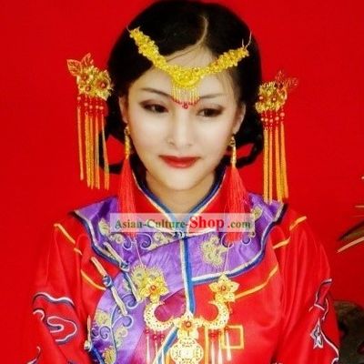 Ancient Chinese Wedding Hair Accessories, Earrings and Necklace for Brides