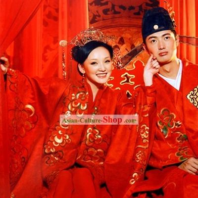 Chinese Classic Wedding Dresses Two Sets for Bride and Bridegroom