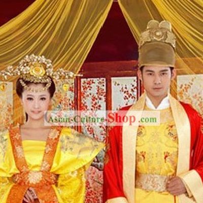 Chinese Emperor and Empress Wedding Dresses Two Sets for Bride and Bridegroom
