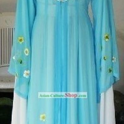 Chinese Shaosing Opera Hua Tan Long Sleeve Blue Costume for Women