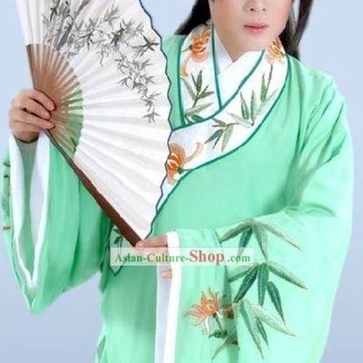 Chinese Opera Light Green Embroidered Bamboo Costumes for Men