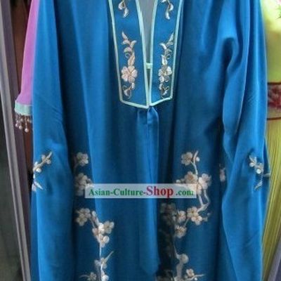 Chinese Opera Blue Embroidered Flower Costumes for Women