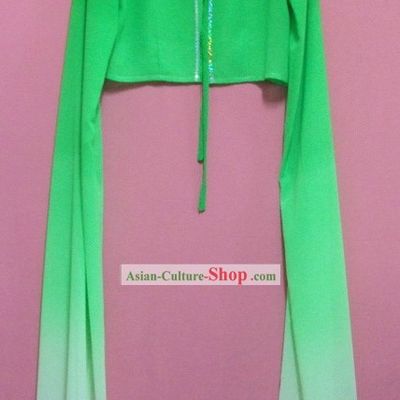 Green Color Transition Water Sleeve Dance Costumes