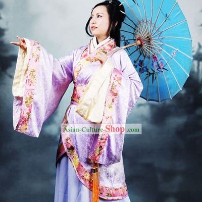 Ancient Chinese Han Fu Clothing and Umbrella for Women