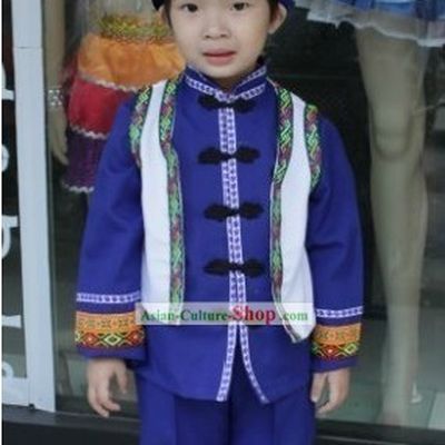 Chinese Zhuang Ethnic Clothes and Hat for Children