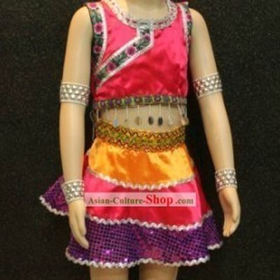 Chinese Ethnic Dancing Costumes and Hair Accessories for Children